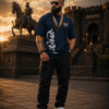 Shivaji Maharaj Oversized T-Shirt for Men | Navy Blue Drop Shoulder Tee | Loopknit 240 GSM Premium Streetwear | Maratha Pride Edition
