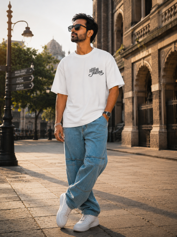 Shivray White Oversized T Shirt for Men | Shivaji Maharaj Printed Oversize Cotton T-Shirt | Premium Loopknit 240 GSM Streetwear Graphic Tee | Royal Maratha Culture T Shirt � Giftspeaks