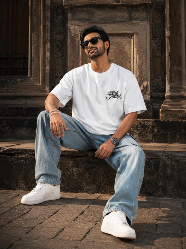 Shivray White Oversized T Shirt for Men | Shivaji Maharaj Printed Oversize Cotton T-Shirt | Premium Loopknit 240 GSM Streetwear Graphic Tee | Royal Maratha Culture T Shirt � Giftspeaks