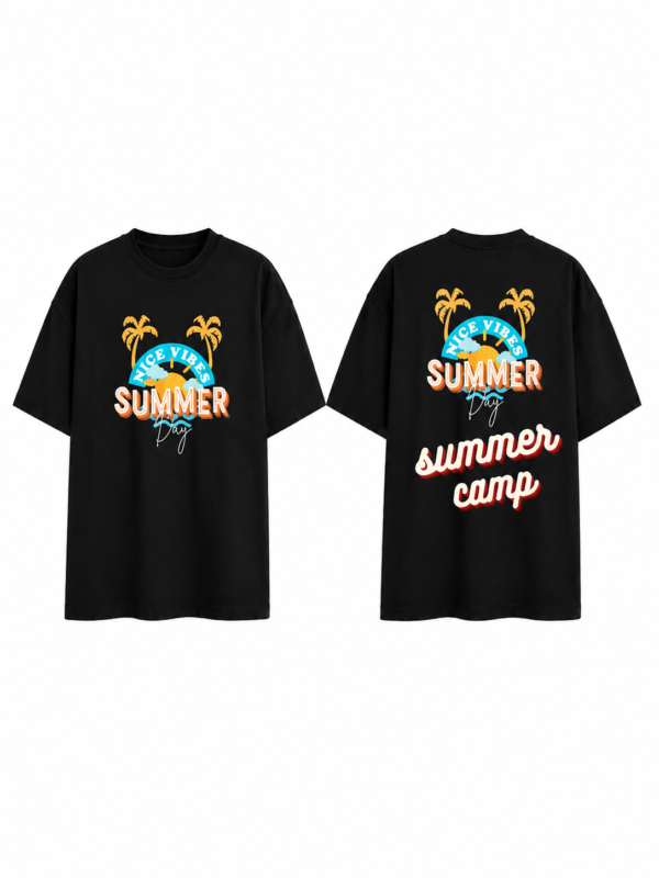ChatGPT Image Jul 17, 2026, 05_59_36 PM Men's Black Oversized T-Shirt with Summer Vibes Graphic Print | Loopknit 240 GSM Cotton | Relaxed Fit Casual Beach Streetwear Tee