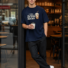 Mens Oversized Navy Blue Coffee Quote Graphic T-Shirt I Take My Coffee On The Rocks� Print | Premium Loopknit Cotton 240 GSM | Casual Streetwear Tee