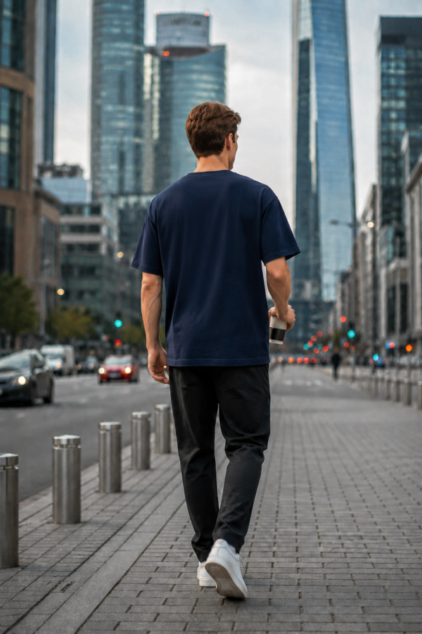 Mens Oversized Navy Blue Coffee Quote Graphic T-Shirt I Take My Coffee On The Rocks� Print | Premium Loopknit Cotton 240 GSM | Casual Streetwear Tee