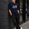Mens Oversized Navy Blue Coffee Quote Graphic T-Shirt I Take My Coffee On The Rocks� Print | Premium Loopknit Cotton 240 GSM | Casual Streetwear Tee
