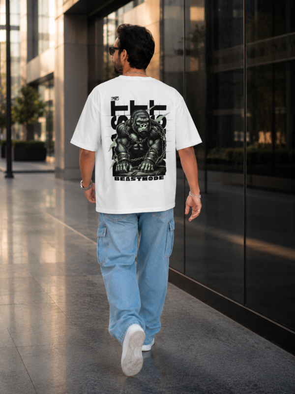 Beastmode Gorilla Graphic Printed Camel Brown Oversized T-Shirt for Men | Front Claw Print & Back Heavy Graphic | Streetwear Round Neck Oversized T-Shirt