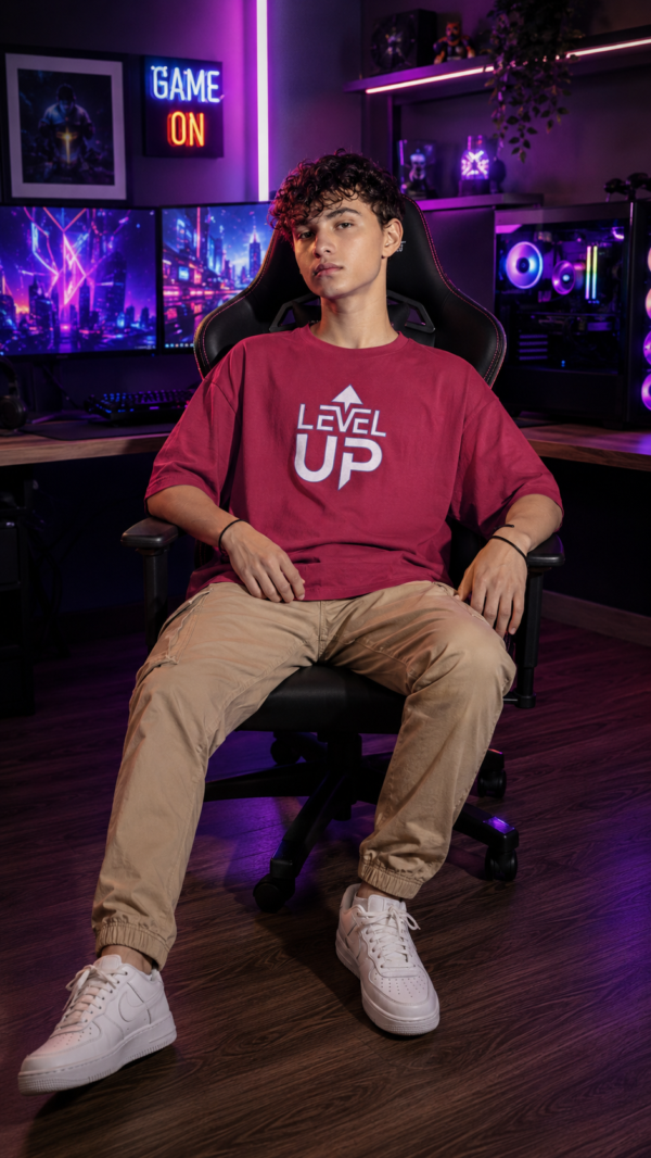 ChatGPT Image Jul 22, 2026, 11_43_40 AM Level Up Digital Dash Oversized T-Shirt for Men | Gamer Cartoon Back Print DTF T-Shirt | Modern Streetwear Anime Style Casual Wear | Premium Loopknit 240 GSM Oversized Fit BY Giftspeaks