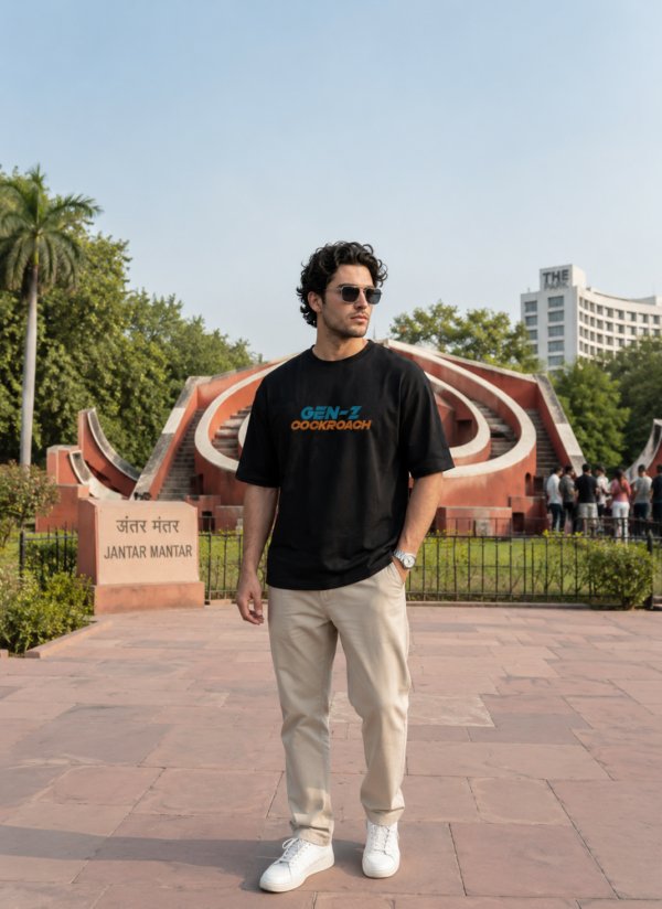 ChatGPT Image Jul 22, 2026, 12_39_37 PM Men's Black Oversized Graphic T-Shirt with Gen-Z Cockroach Front & Back Print | CJP Inspired Urban Streetwear Baggy Fit Tee for Men | Aesthetic Drop Shoulder Half Sleeve Round Neck Oversized T-Shirt | Premium Loopknit 240 GSM Heavy Fabric