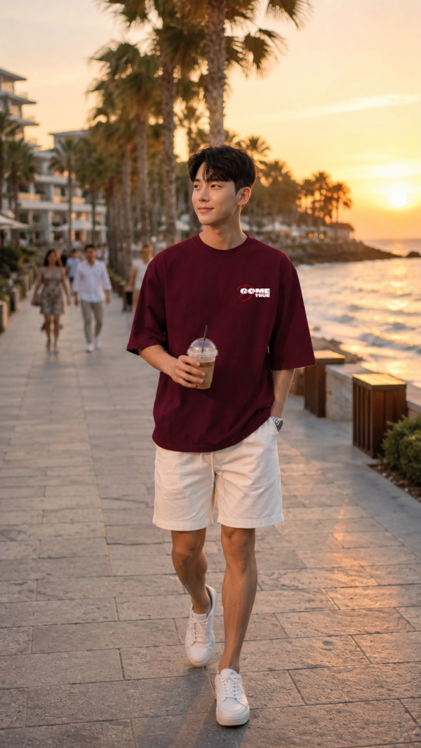 ChatGPT Image Jul 23, 2026, 02_03_05 PM Come True Oversized Graphic T-Shirt for Men | Dream Motivation Back Print Streetwear Tee | Aesthetic Money Graphic Casual Maroon Oversized Cotton Tshirt