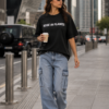Black Rose in Flames Graphic Printed Women’s Oversized T-Shirt | Premium Loopknit Fabric 240 GSM | Minimal Front Text & Bold Back Print Streetwear Tee – GiftSpeaks
