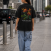 Black Rose in Flames Graphic Printed Women’s Oversized T-Shirt | Premium Loopknit Fabric 240 GSM | Minimal Front Text & Bold Back Print Streetwear Tee – GiftSpeaks