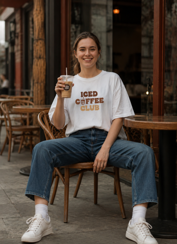 ChatGPT Image Jul 23, 2026, 02_58_00 PM (1) Iced Coffee Club Women Oversized T-Shirt | Minimal Coffee Graphic Print | White