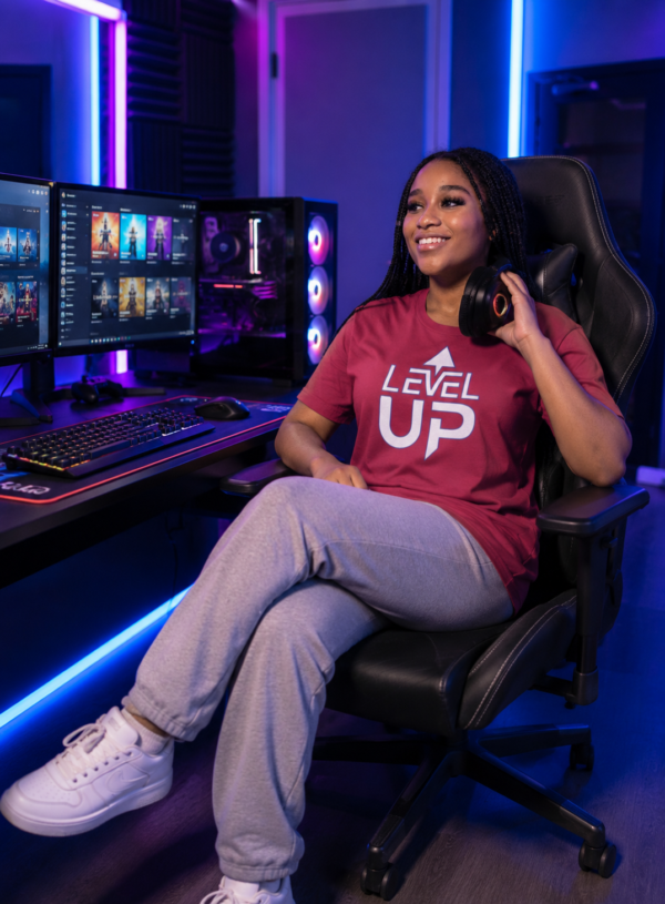ChatGPT Image Jul 23, 2026, 03_33_45 PM Level Up Oversized T-Shirt for Women | Gaming Graphic Back Print Tee | Maroon Streetwear T-Shirt | Loopknit 240 GSM Premium Fit