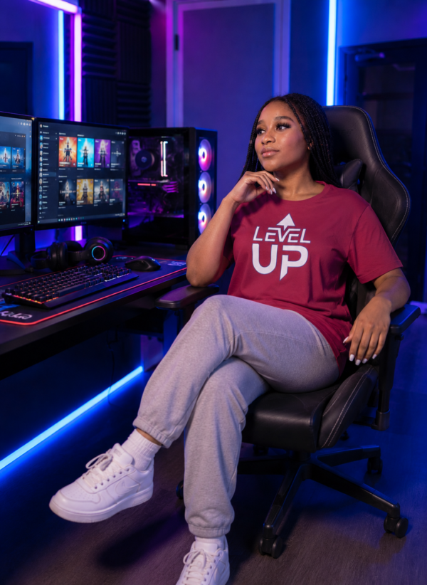 ChatGPT Image Jul 23, 2026, 03_34_33 PM Level Up Oversized T-Shirt for Women | Gaming Graphic Back Print Tee | Maroon Streetwear T-Shirt | Loopknit 240 GSM Premium Fit