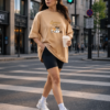 ChatGPT Image Jul 23, 2026, 03_53_19 PM Women Oversized Graphic T-Shirt | Espresso Club Cat Print | Loopknit 240 GSM Casual Cute Coffee Tee
