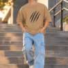 Beastmode Gorilla Graphic Printed Camel Brown Oversized T-Shirt for Men | Front Claw Print & Back Heavy Graphic | Streetwear Round Neck Oversized T-Shirt