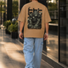 Beastmode Gorilla Graphic Printed Camel Brown Oversized T-Shirt for Men | Front Claw Print & Back Heavy Graphic | Streetwear Round Neck Oversized T-Shirt