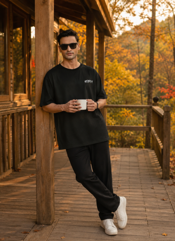ChatGPT Image Jul 23, 2026, 10_55_31 AM Black Oversized Streetwear T-Shirt for Men | Trust Nobody Graphic Back Print | Loopknit Cotton 240 GSM