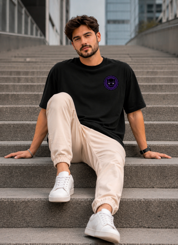 Black Panther Oversized Graphic T-Shirt for Men | Wakanda Superhero Back Print Streetwear Tee | Marvel Inspired Anime Comic Style Casual Cotton Tshirt