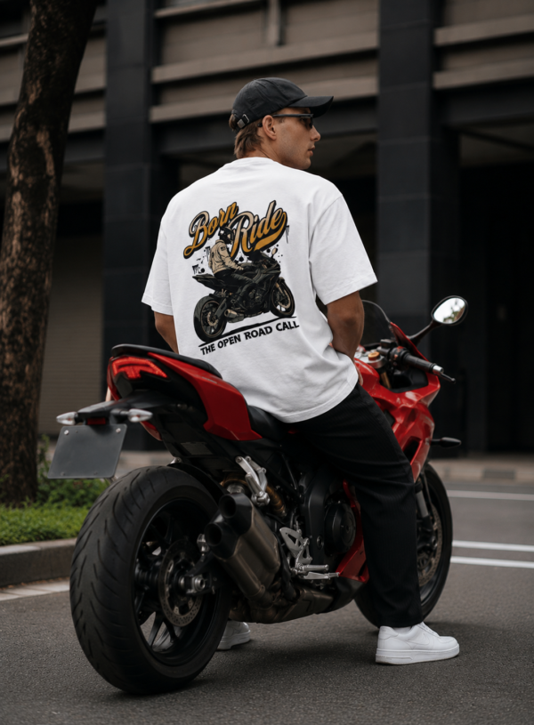 Born To Ride Oversized T-Shirt for Men | 240 GSM Premium Heavyweight Cotton Motorcycle Biker Graphic Back Print Streetwear Casual Round Neck Riding Tee