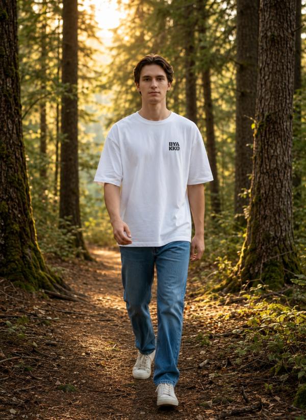 BYAKKO Oversized Men T-Shirt | Lion & Eagle Symbolic Back Print | White