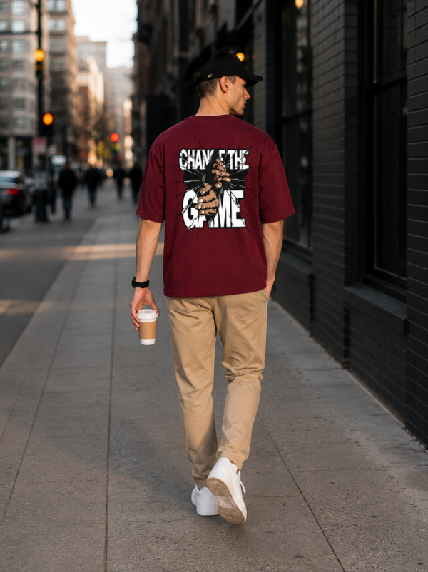 ChatGPT Image Jul 23, 2026, 11_58_34 AM Change The Game Oversize Graphic Printed T-Shirt for Men | Premium Oversized Streetwear Back Print T-Shirt | Casual Wear Graphic Tee by giftspeaks | Maroon & White