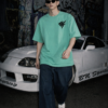Men's Black Warrior Oversized T-Shirt RAMA Green | Loopknit 240 GSM Heavyweight Streetwear Back Print Tee