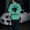 Men's Black Warrior Oversized T-Shirt RAMA Green | Loopknit 240 GSM Heavyweight Streetwear Back Print Tee