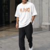 Men's HANGING ON Oversized T-Shirt | White | Loopknit 240 GSM Heavyweight Typography Streetwear Back Print Tee