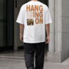 Men's HANGING ON Oversized T-Shirt | White | Loopknit 240 GSM Heavyweight Typography Streetwear Back Print Tee
