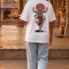 Unisex Oversized Hanuman Warrior Graphic T-Shirt | Bold Devotion Design, White Cotton Tee