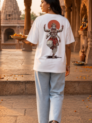 Unisex Oversized Hanuman Warrior Graphic T-Shirt | Bold Devotion Design, White Cotton Tee