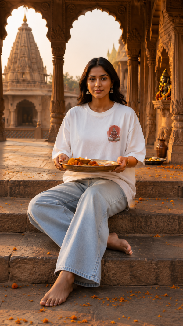 Unisex Oversized Hanuman Warrior Graphic T-Shirt | Bold Devotion Design, White Cotton Tee
