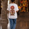 Unisex Oversized Hanuman Graphic Printed T-Shirt for Men & Women | Spiritual Devotional Back Print Oversized Tee | White Half Sleeve Loose Fit Streetwear T-Shirt | Loopknit 240 GSM Premium Cotton Casual Wear