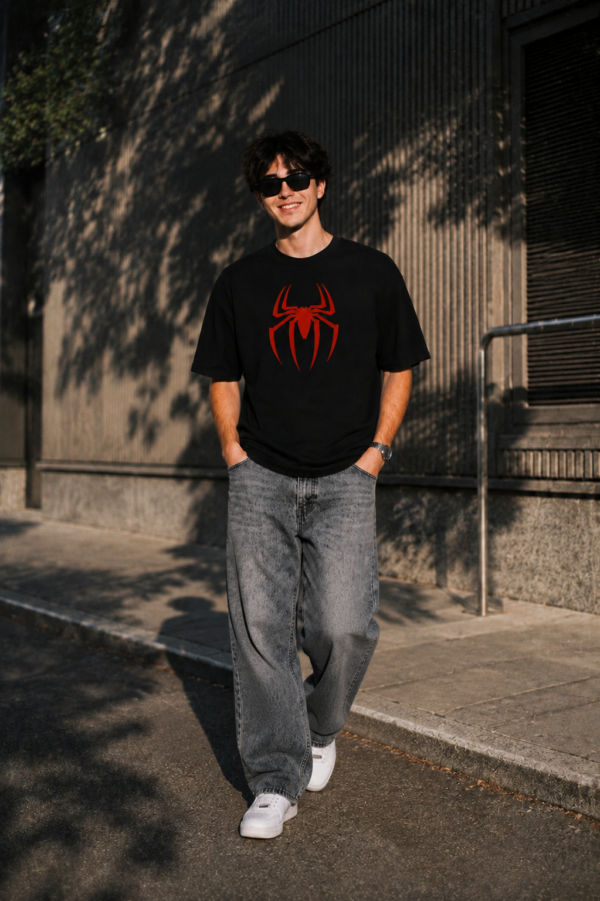 ChatGPT Image Jul 30, 2026, 02_08_18 PM Men's Oversized Superhero Graphic Back Print T-Shirt | Spider Inspired Streetwear Tee with Bold Back Design, Casual Oversized Cotton T-Shirt for Men