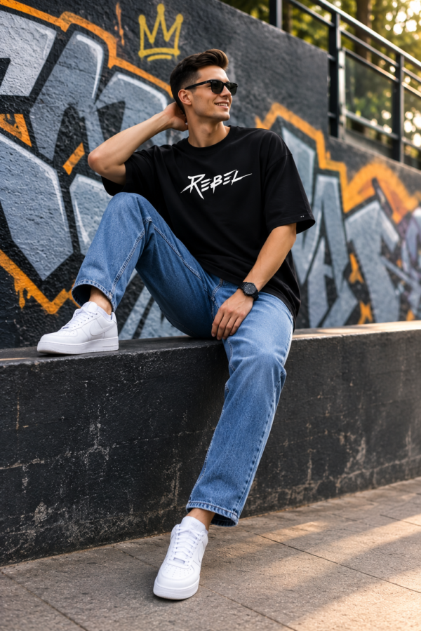 ChatGPT Image Jul 30, 2026, 02_50_00 PM Men’s Oversized Black Rebel T-Shirt – Loopknit Cotton 240 GSM with DTF Print Streetwear Style