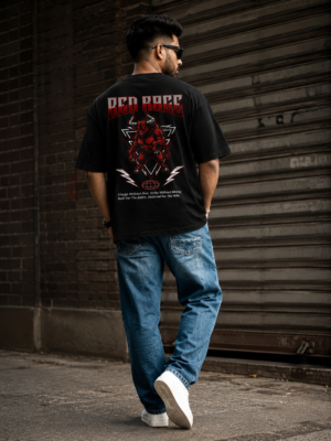 ChatGPT Image Jul 30, 2026, 03_09_07 PM Men’s Oversized Black Red Rage T-Shirt – Loopknit Cotton 240 GSM Streetwear Fit