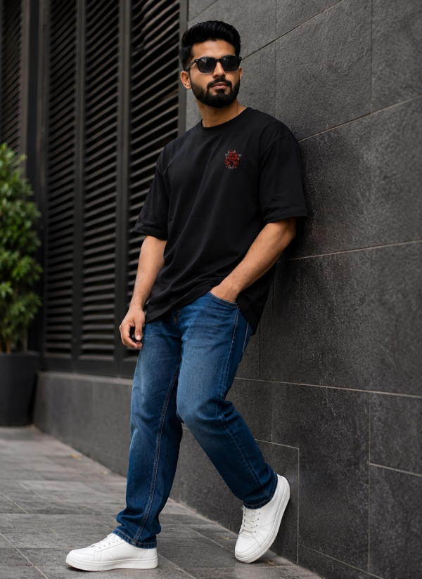 Men’s Oversized Black Red Rage T-Shirt – Loopknit Cotton 240 GSM Streetwear Fit