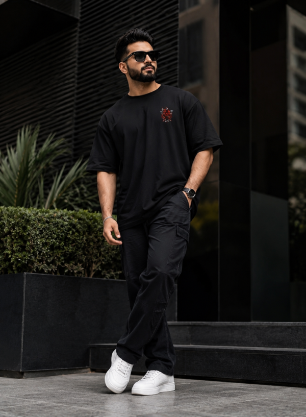 Men’s Oversized Black Red Rage T-Shirt – Loopknit Cotton 240 GSM Streetwear Fit