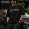 Men’s Oversized Black Smoking Kills T-Shirt – Loopknit Cotton 240 GSM Streetwear Fit
