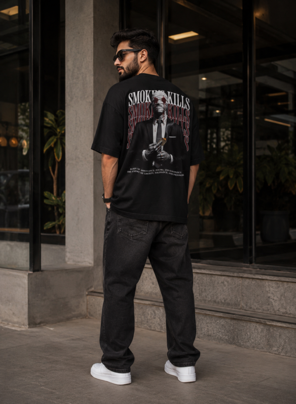 Men’s Oversized Black Smoking Kills T-Shirt – Loopknit Cotton 240 GSM Streetwear Fit