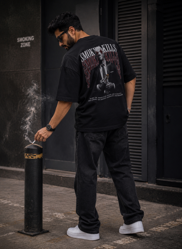 Men’s Oversized Black Smoking Kills T-Shirt – Loopknit Cotton 240 GSM Streetwear Fit