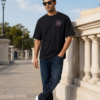 Illusion Magician Oversized Black T-Shirt for Men | Mystery Card Graphic Back Print | Premium Streetwear Loopknit 240 GSM | By Giftspeaks