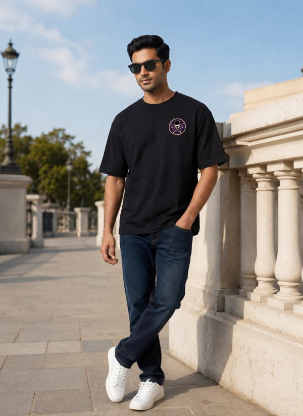 Illusion Magician Oversized Black T-Shirt for Men | Mystery Card Graphic Back Print | Premium Streetwear Loopknit 240 GSM | By Giftspeaks