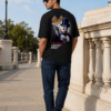 Illusion Magician Oversized Black T-Shirt for Men | Mystery Card Graphic Back Print | Premium Streetwear Loopknit 240 GSM | By Giftspeaks