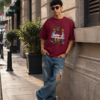 Men's Maroon Oversized T-Shirt with Gen-Z Cockroach Graphic Print for Men | Trendy Streetwear Baggy Fit Half Sleeve Round Neck Casual Tee | Premium Loopknit 240 GSM Heavyweight Cotton Oversized T-Shirt for Daily Wear, College & Urban Fashion