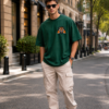 Men's Oversized Dark Green Tiger Graphic Printed T-Shirt | Trendy Animal Print Streetwear Baggy Tee for Men | Casual Half Sleeve Round Neck Drop Shoulder Fashion T-Shirt | Loopknit 240 GSM Premium Oversized Fit