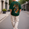 Men's Oversized Dark Green Tiger Graphic Printed T-Shirt | Trendy Animal Print Streetwear Baggy Tee for Men | Casual Half Sleeve Round Neck Drop Shoulder Fashion T-Shirt | Loopknit 240 GSM Premium Oversized Fit