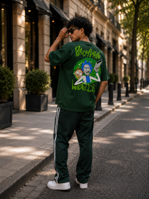 Men's Oversized Peace Among Worlds Graphic T-Shirt | Sci-Fi Cartoon Portal Back Print Streetwear Oversized T-Shirt for Men