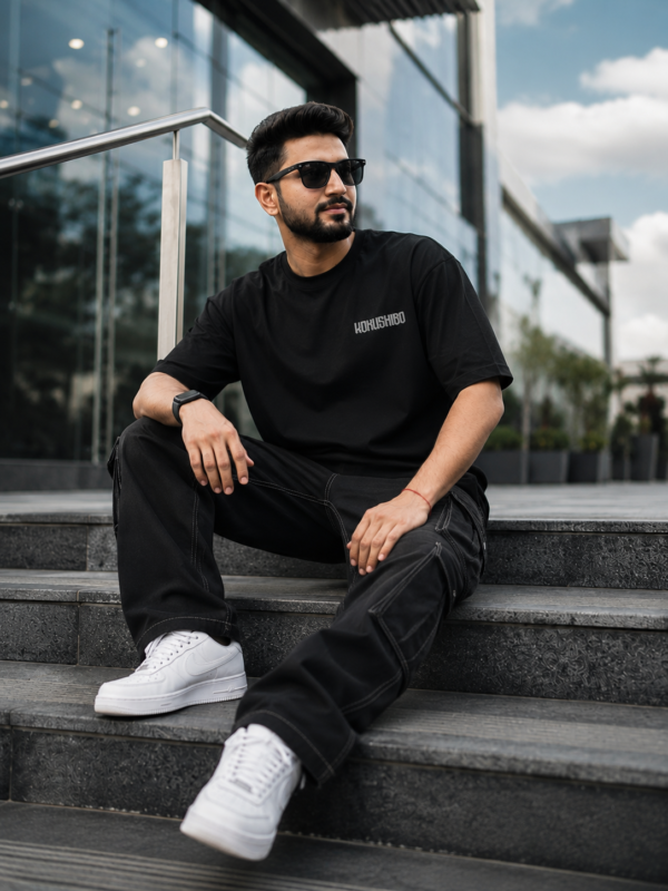 ChatGPT Image Jul 31, 2026, 02_25_56 PM Mens Oversized Black Anime Warrior Graphic T-Shirt | Dark Manga Back Print | Premium Loopknit Cotton 240 GSM | Japanese Streetwear Style Tee