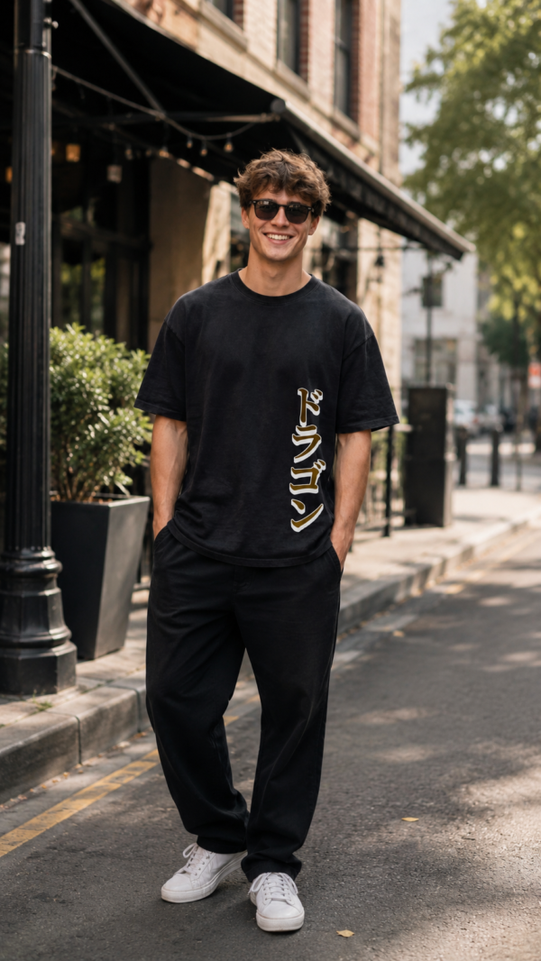 Mens Oversized Black Dragon Graphic Printed T-Shirt | Mythical Streetwear Back Print | Premium Loopknit Cotton 240 GSM | Urban Fashion Statement Tee