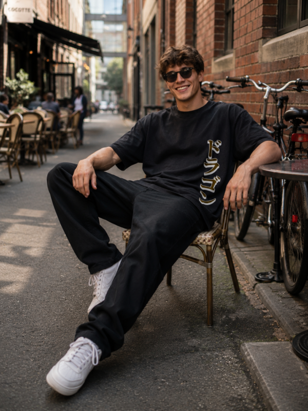 Mens Oversized Black Dragon Graphic Printed T-Shirt | Mythical Streetwear Back Print | Premium Loopknit Cotton 240 GSM | Urban Fashion Statement Tee